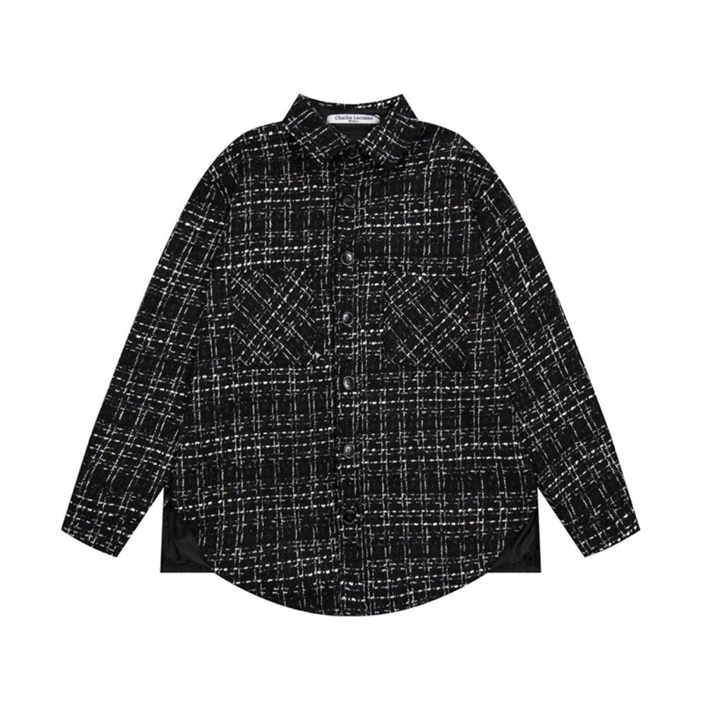 Charlie Luciano Woven Plaid Shirt Jacket Black And White